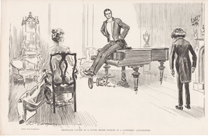 Desperate course of a lover whose finacée is a confirmed lion-hunter.